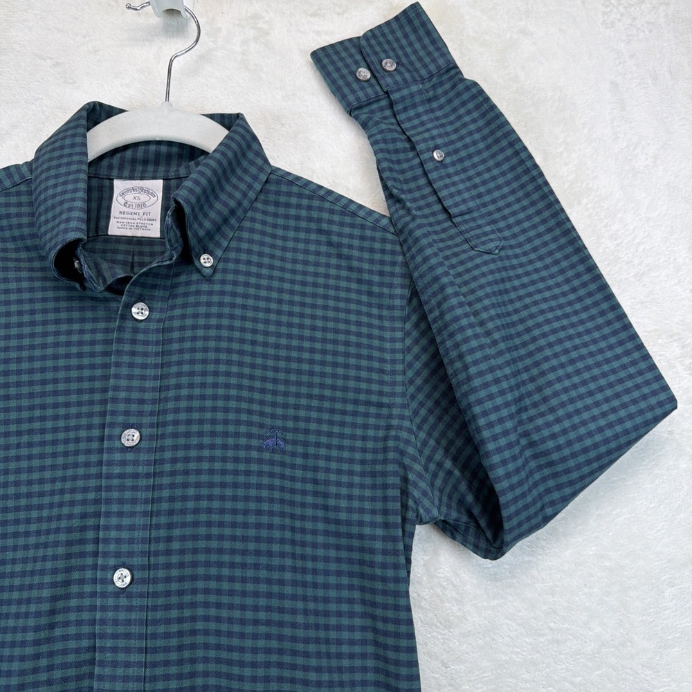Brooks Brothers Regent Button Down Shirt Men's XS Blue Green Plaid Stretch